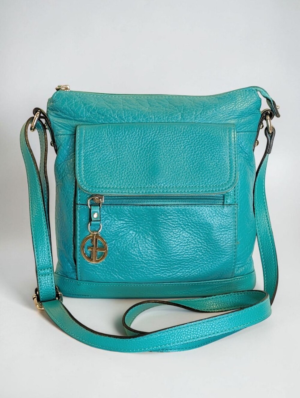Giani Bernini Turquoise Genuine Leather Crossbody Bag with Logo Charm